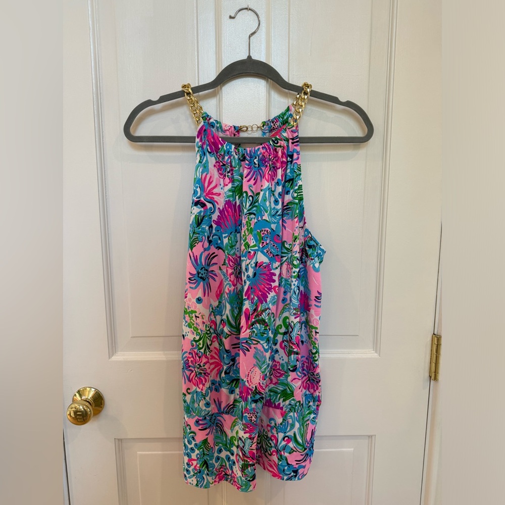 Lilly Pulitzer Gold-Chain Floral Halter in Pink, Blue & Green